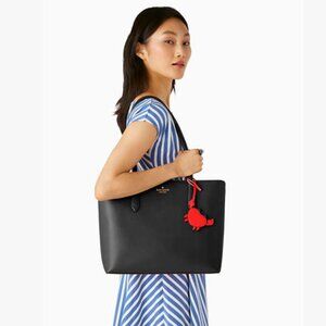 New Kate Spade Marlee Tote Saffiano Black with Red Crab charm